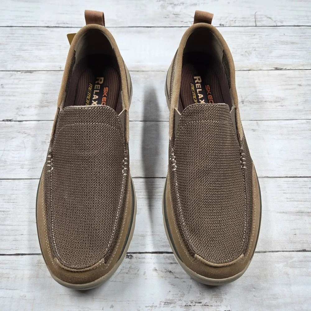 Skechers Superior Milford‎ Slip On Mens 11.5 Light Brown Leather Textile Loafer